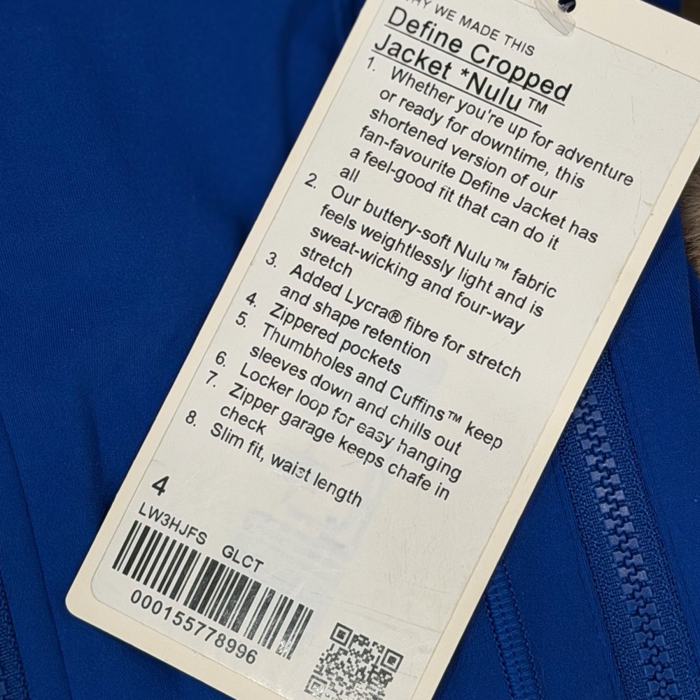 LULULEMON DEFINE JACKET CROPPED GALACTIC COBALT SIZE 4 NWT - Picture 9 of 10